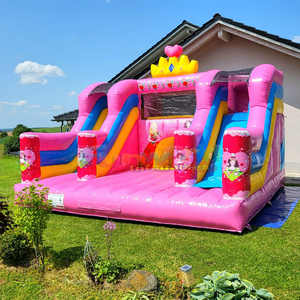 Castillo inflable comercial para niños, tipo chateau de princesa, color rosa, con tobogán. - Product Image 5