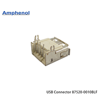 Conector Automotriz Amphenol 87520-0010BLF USB-A 2.0 Macho/Hembra de 4 Pines, Ángulo Recto, Montaje a Través de Orificio, Aleación de Cobre