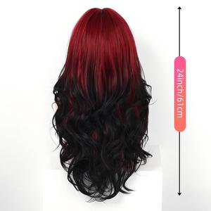 Peluca Sintética Larga <span class=keywords><strong>con</strong></span> Reflejos y <span class=keywords><strong>Flequillo</strong></span>, Sin Pegamento, de Aspecto Natural, Resistente al Calor, Hecha a Máquina, para Uso Diario, Fácil de Instalar - Product Image 3
