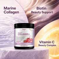 Collagène Marin en Poudre de Qualité Alimentaire OEM ODM avec Biotine, Vitamine C et Mélatonine pour la Santé des Cheveux, de la Peau, des Ongles et du Système Immunitaire, 258g pour Femmes