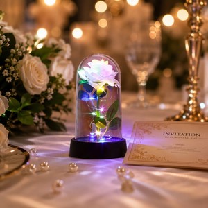 Rosa Eterna Artificial Realista en Cúpula de Cristal con Luces LED, Regalo Romántico de Flor Preservada para San Valentín, Día de la Madre, Decoración - Product Image 3
