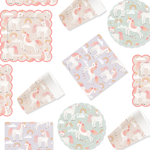Décorations d'anniversaire licorne DAMAI comprenant des assiettes à dîner, des assiettes à dessert, des serviettes, des gobelets, une bannière et une nappe pour kit de fête licorne pour 8 personnes - Product Image 2