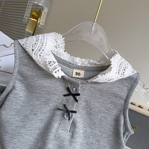 Set di <span class=keywords><strong>pantaloncini</strong></span> da ragazza alla moda in stile coreano, vestiti estivi da <span class=keywords><strong>bambina</strong></span>, nuovo Set da due pezzi con cappuccio in pizzo - Product Image 6