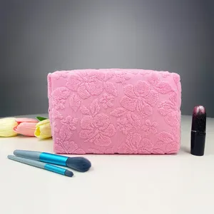 Wholesale Custom Colors Terry Cloth Makeup Bag Jacquard Towel Cosmetic Bag Pouch