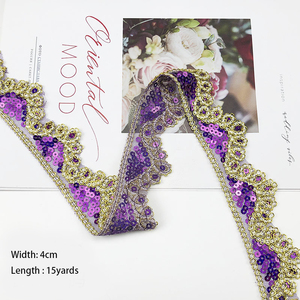 New Design 4cm Bling <strong>Sequin</strong> <strong>Mesh</strong> Trim Gold <strong>Metallic</strong> Yarn Laces Glitter <strong>Sequins</strong> Lace Trim - Product Image 2