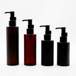 Frosted Brown 100ml 120ml 150ml 200ml Matte Brown chai với bơm dầu trong kho hổ phách Pet nhựa Lotion chai đen bơm - Product Image 4