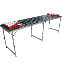 Mesa de Beer Pong Plegable de Aluminio de 8 Pies Portátil con Luces Led y Agujeros de Diseño Personalizado