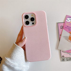 Étui rigide en similicuir texturé litchi couleur unie compatible avec iPhone 16 Pro Max / 14 / 13 / 15 / 17 Air - Product Image 6