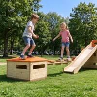 Ensemble d'escalade en bois pour enfants, 15 pièces, avec boîte de rangement, toboggan et échelle, pour aire de jeux de maternelle