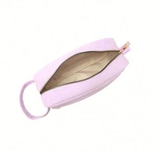 Nouvelle trousse de maquillage en toile grande capacité avec logo personnalisé, sac de rangement portable en velours côtelé pour soins de la peau et articles de toilette, style tendance, en stock - Product Image 5