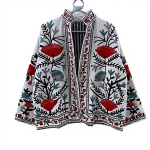 Chaqueta de Algodón con Bordado Floral a Mano, Cuello Mandarín, Manga Larga, Estilo Prairie Chic, Ropa de Primavera para Mujer - Product Image 3