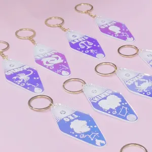 China factory wholesale custom retro inspired hotel keychain blanks white zodiac holographic motel keychains