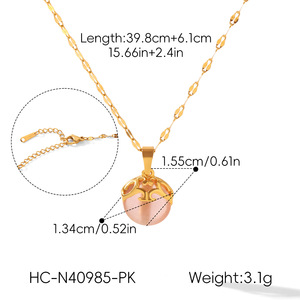 Collier pendentif en pierre œil de chat naturelle, hypoallergénique, en acier inoxydable plaqué or 18 carats, pour femme, cadeau de fête - Product Image 5