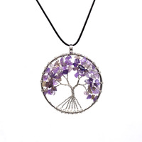 AONAYA Pierre d'améthyste brute naturelle de haute qualité Pendentif arbre de fortune Bijoux de guérison en cristal coloré