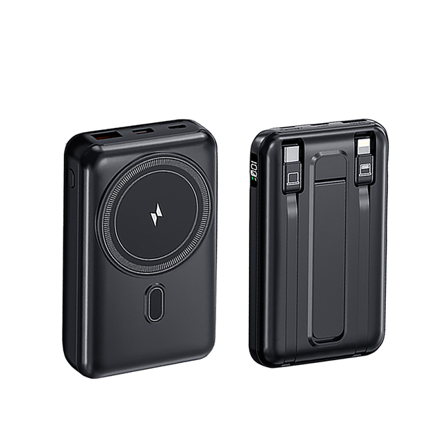 Customize Magnetic 15W Wireless Power Bank 10000mAh with Built-in Foldable Stand Dual Fast Charging Power Banks with Cable
