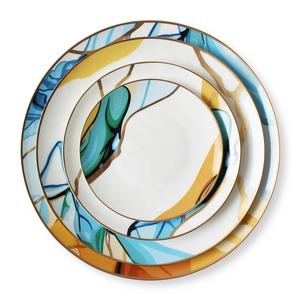Vaisselle en céramique de style nordique pour restaurant, assiette à dîner, bord doré, ensembles d'assiettes en porcelaine, vaisselle, ensembles de vaisselle - Product Image 3