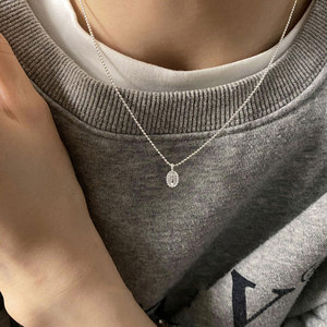 Collier pendentif et boucles d'oreilles Wenchi S925 en argent sterling plaqué platine, avec perle grise ovale entièrement sertie de diamants, style Tahiti, pour femme - Product Image 2