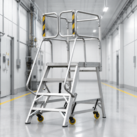 Plateforme de sécurité mobile moderne en aluminium avec échelle escamotable et roulettes, 4 marches, pour entrepôt, escalier, salle de bain, salle de sport