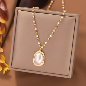 قلادة نسائية متعددة الاستخدامات بطبقتين بتصميم شخصي فريد، مزينة بخرز اللؤلؤ والذهب وأشكال هندسية غير منتظمة، مجوهرات رقيقة وأنيقة للنساء - Product Image 5