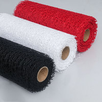 Malla Floral de Poliéster para Envolver, Tela de Red de Araña Hueca, Malla de Encaje Irregular Negra, Blanca y Roja para Decoración de Halloween