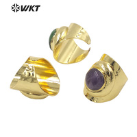 WT-R441 vente en gros mode plaqué or 18 carats résister à la pierre ronde ternie bague belle énergie pierre précieuse bague de Cocktail