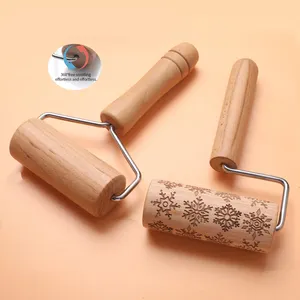 Baking tools dough embossed rolling pin snowflake shape custom wooden fondant rolling pin