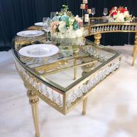 Table à manger moderne en acier inoxydable et cristal, demi-lune, en forme de S, grande table de réception, combinaison pour mariage, fête, banquet en plein air, utilisation en restaurant