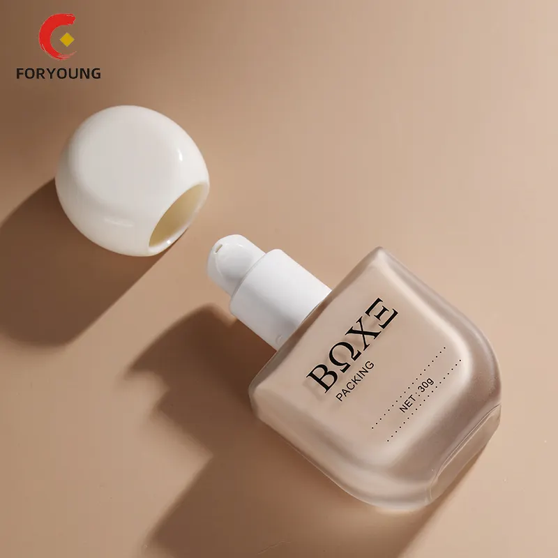 1 oz Thick bottom Liquid foundation frosted Glass Bottle Cream Makeup Empty Liquid Lotion flat bottle with ball cap