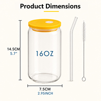 Livraison Rapide – Gobelet en Verre Borosilicate de 16 oz, 12 Couleurs, avec Couvercle et Paille, Idéal pour Pique-nique en Extérieur, Bureau et Maison