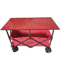 Chariot pliable d'extérieur avec table et parasol, design tout-terrain pour un transport facile du matériel et des fournitures de camping