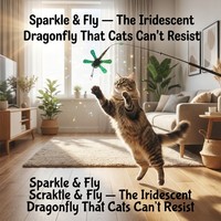 Tête de rechange pour baguette interactive pour chat, motif plume de libellule irisée, ailes translucides scintillantes, corps noir duveteux, queue dorée, avec attache