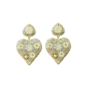 Fashion Drop <b>Earrings</b> Heart Shape PVD Gold Plated 316L Stainless Steel <b>Crystal</b> Beaded <b>Studs</b> For Women - Product Image 2