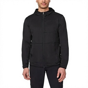 Sweat-shirt à capuche zippé noir pour homme, 100 % coton tissé, écologique, respirant, coupe classique, couleur unie, coupe-vent, décontracté, automne - Product Image 1