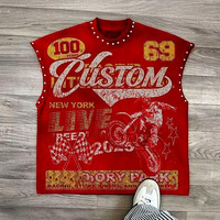T-shirt sans manches vintage de haute qualité avec rivets, style hip-hop, motif graphique Rasta, coupe oversize, débardeur personnalisé pour homme