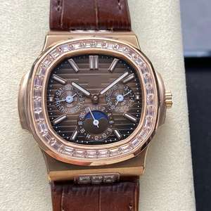 Reloj Multifuncional Casual Unisex de 43 mm con Diseño de Fase Lunar, Acero Inoxidable, Cristal de Zafiro, Correa de Cuero Genuino, Cierre Oculto - Product Image 1