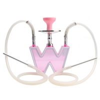 YOUCHENG Ensemble Chicha Arabe Moderne avec Lumière LED Effet Miroir, Chicha en Acrylique, Design en Forme de W, en Plastique, Écologique, Durable, Mini, Noir
