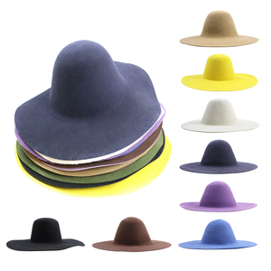 Sombreros Fedora <span class=keywords><strong>de</strong></span> Ala Extra Ancha OEM para Mujer, Sombrero <span class=keywords><strong>de</strong></span> Fieltro <span class=keywords><strong>de</strong></span> Lana Colorido y Moderno con Borde <span class=keywords><strong>de</strong></span> Piel, Sombrero Fedora sin Adornos - Product Image 5
