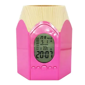 Desktop Plastic Pen Holder alarm clock With Calendar Multifunction for office wood pencil vase brush barrel desk table clock