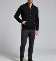 Pulls pour hommes automne-hiver, col montant, cardigan boutonné, poche à rabat, entièrement boutonné, maille fine, manches longues, tricot côtelé doux