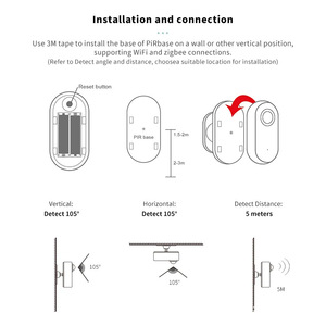 Détecteur de présence humaine PIR à ondes millimétriques 24 GHz, portée de détection 0-1000 cm, alimenté par batterie, compatible avec la maison intelligente - Product Image 3