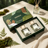 Boîte cadeau rigide personnalisée pour parfum avec ruban et languette de tirage, insert EVA pour deux flacons, ensemble de parfums en papier vert, emballage coulissant en carton