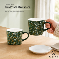 Mug en céramique Cerf de Noël Forêt, intérieur blanc, cadeau de Noël pour couple, petit-déjeuner, chocolat chaud, thé, personnalisé, Trade Line LEXI