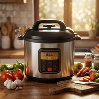 Cuisinière à pression électrique GB-PC508 6L 1000W, boîtier en acier inoxydable, cuve intérieure en fer-aluminium, usage domestique, antiadhésif, protection contre la surchauffe