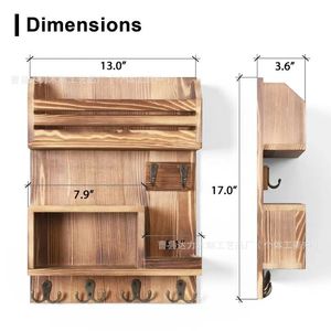 Wooden <b>Wall</b> <b>Mounted</b> Storage Rack 4 Layers Multi Purpose Mail Key Organizer Living Room Decorative <b>Shelf</b> - Product Image 4