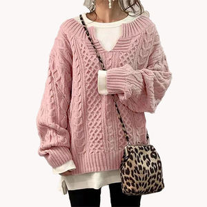 Pull ample tendance pour femmes, rayures audacieuses, design minimaliste personnalisé, style décontracté, pull à col en V - Product Image 3