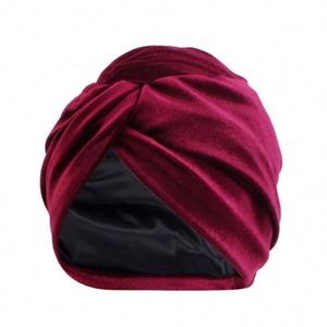 Turbantes de terciopelo con diseño moderno para mujer, gorro de quimioterapia con forro de satén sedoso, turbante para exteriores, talla única. - Product Image 2