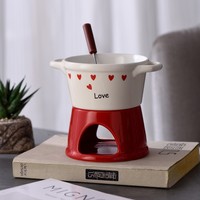 Ensemble de fondue au chocolat en porcelaine 150 ml avec chauffe-plat, pot à fondue au fromage en céramique écologique avec fourchette pour usage domestique