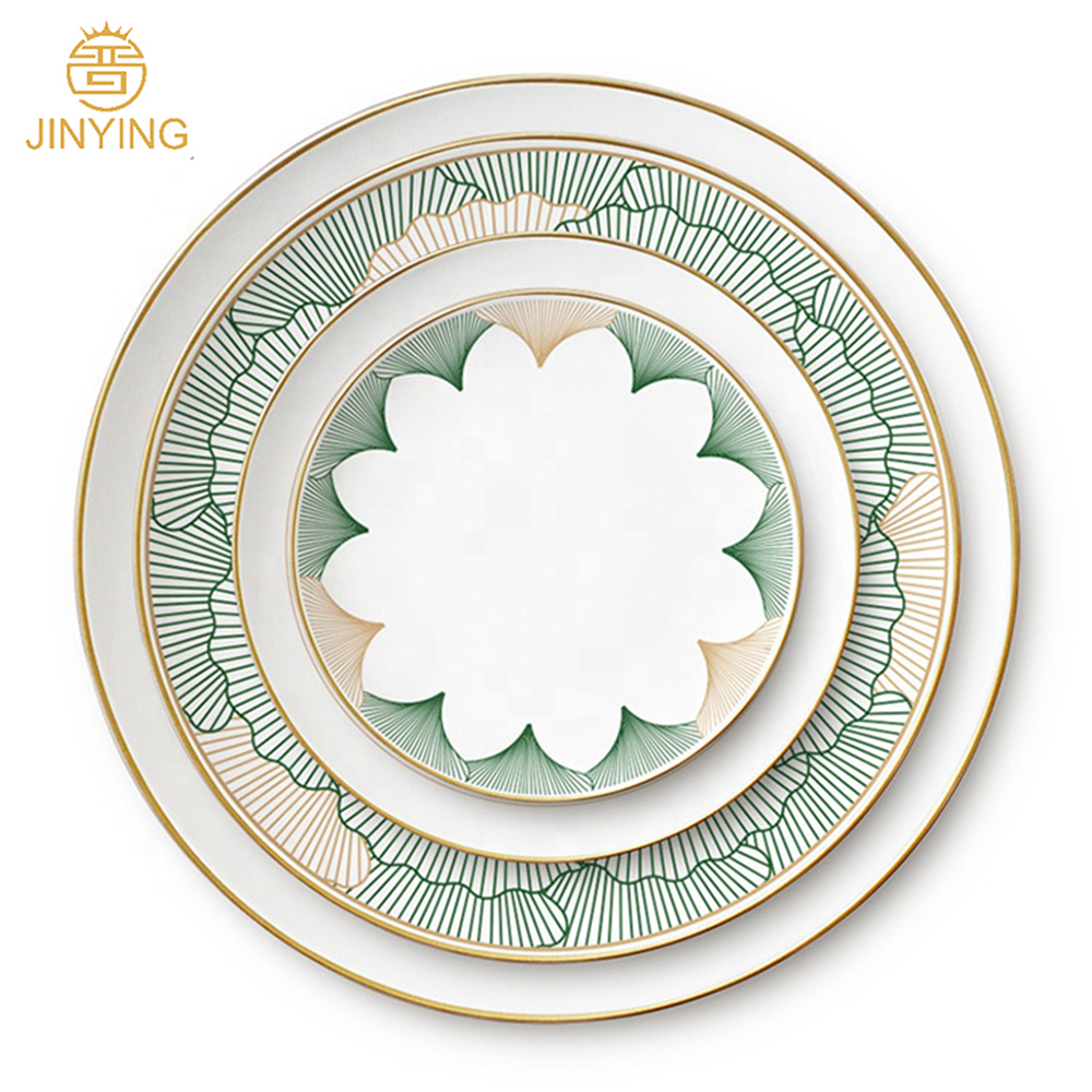 Haute Qualité Luxe vert noirâtre feuille Porcelaine assiettes Ensembles de vaisselle en porcelaine plats occidentaux