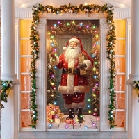 Housse de porte verticale Père Noël, Arche enneigée Hiver, Forêt de pin, Boîte cadeau, Décoration de porte d'entrée intérieure/extérieure, Personnalisable