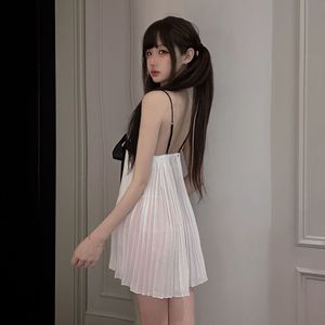 Nouvelle Robe de Nuit Plissée Pure Desire à Col en V Profond et Bretelles Fines, Rose, avec Nœud en Dentelle Sexy et Coussinets de Soutien-Gorge Intégrés, Vêtement d'Intérieur pour Femme - Product Image 4